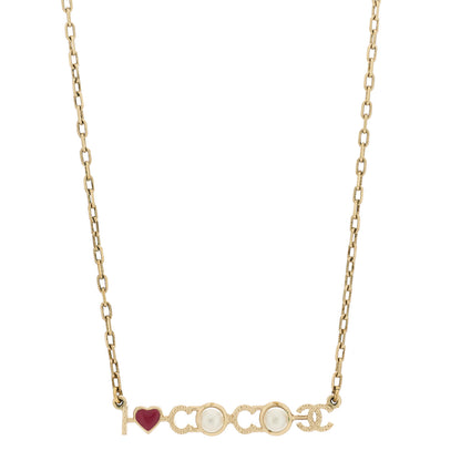Chanel Metal Resin Pearl I Love Coco Necklace Gold Multicolor 1 of 5