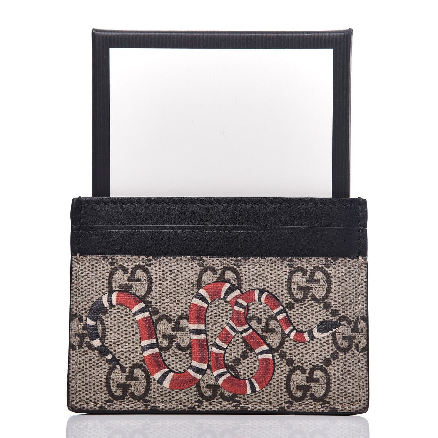 GG Supreme Monogram Kingsnake Card Holder Beige Black