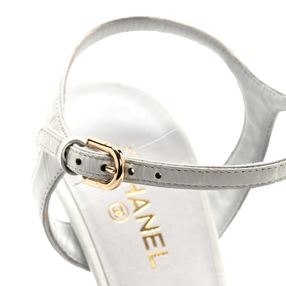 Chanel Calfskin Crocodile Embossed Sandals 37.5 White 12 of 13