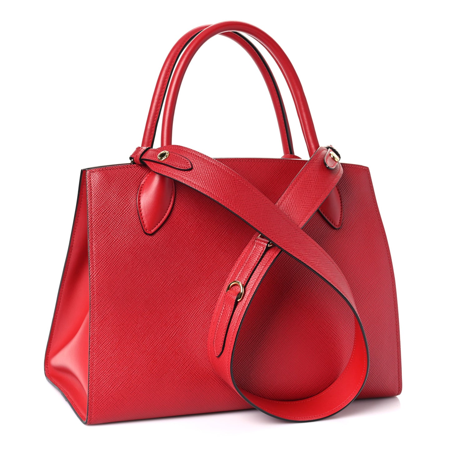 Saffiano Cuir Calfskin Medium Monochrome Top Handle Tote Fuoco