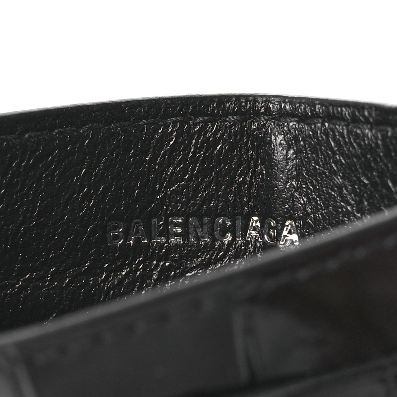 Balenciaga Shiny Calfskin Logo Crocodile Embossed Cash Rounded Card Holder  Black White 6 of 8