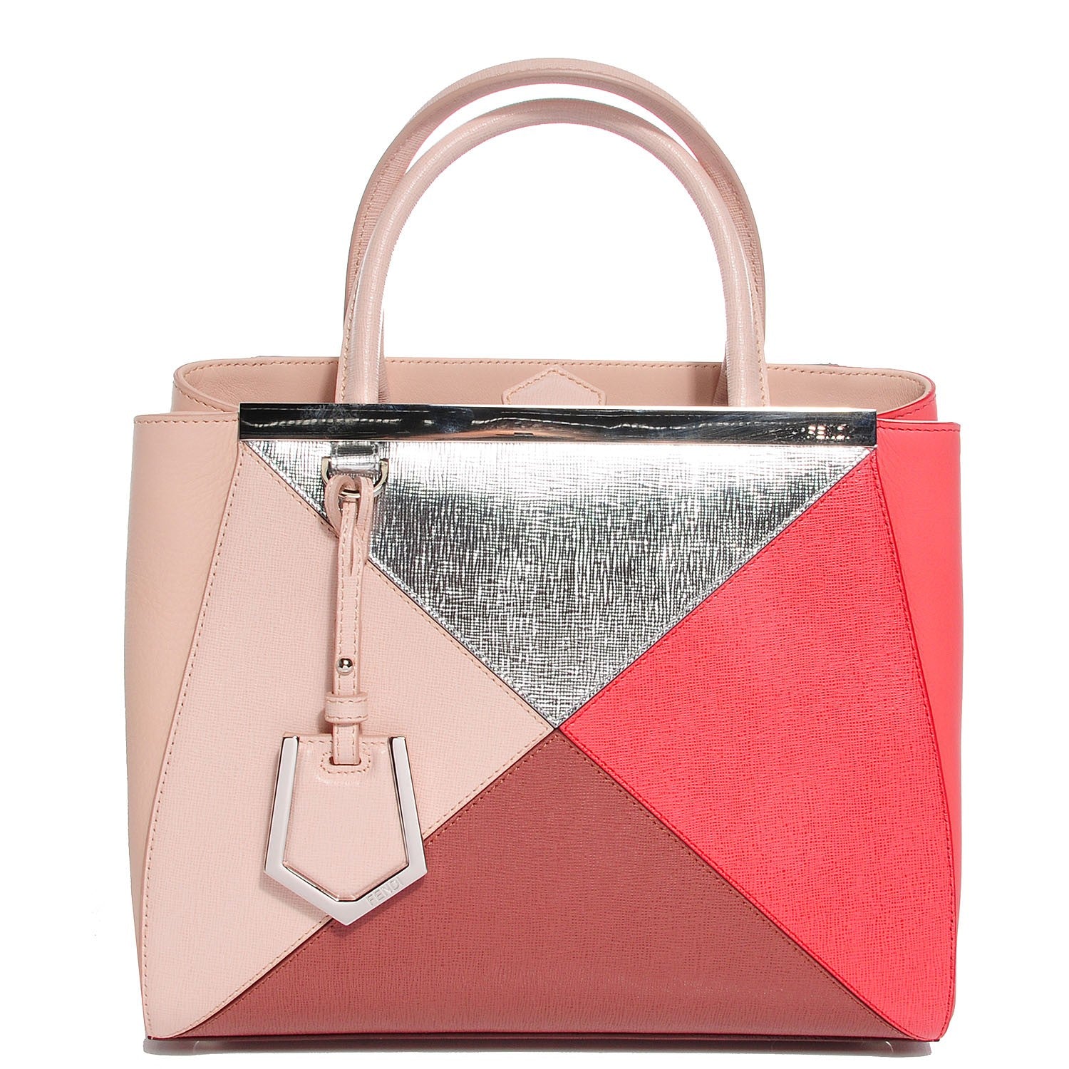Fendi Vitello Elite Calfskin Colorblock Petite 2Jours Tote Argento Plaster 1 of 11