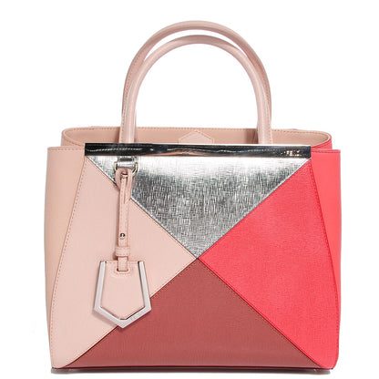 Fendi Vitello Elite Calfskin Colorblock Petite 2Jours Tote Argento Plaster 1 of 11