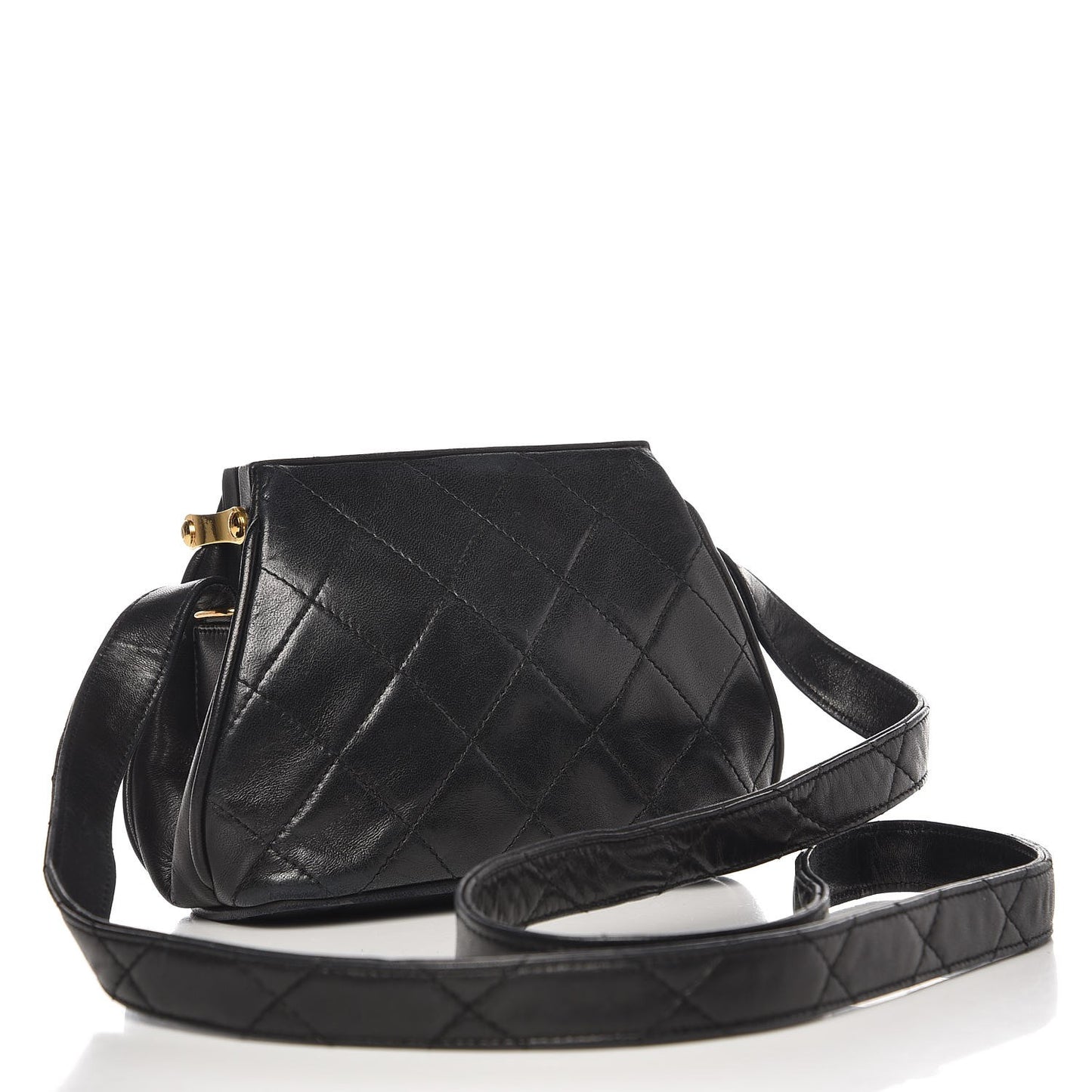 Lambskin Quilted Framed Evening Bag Black