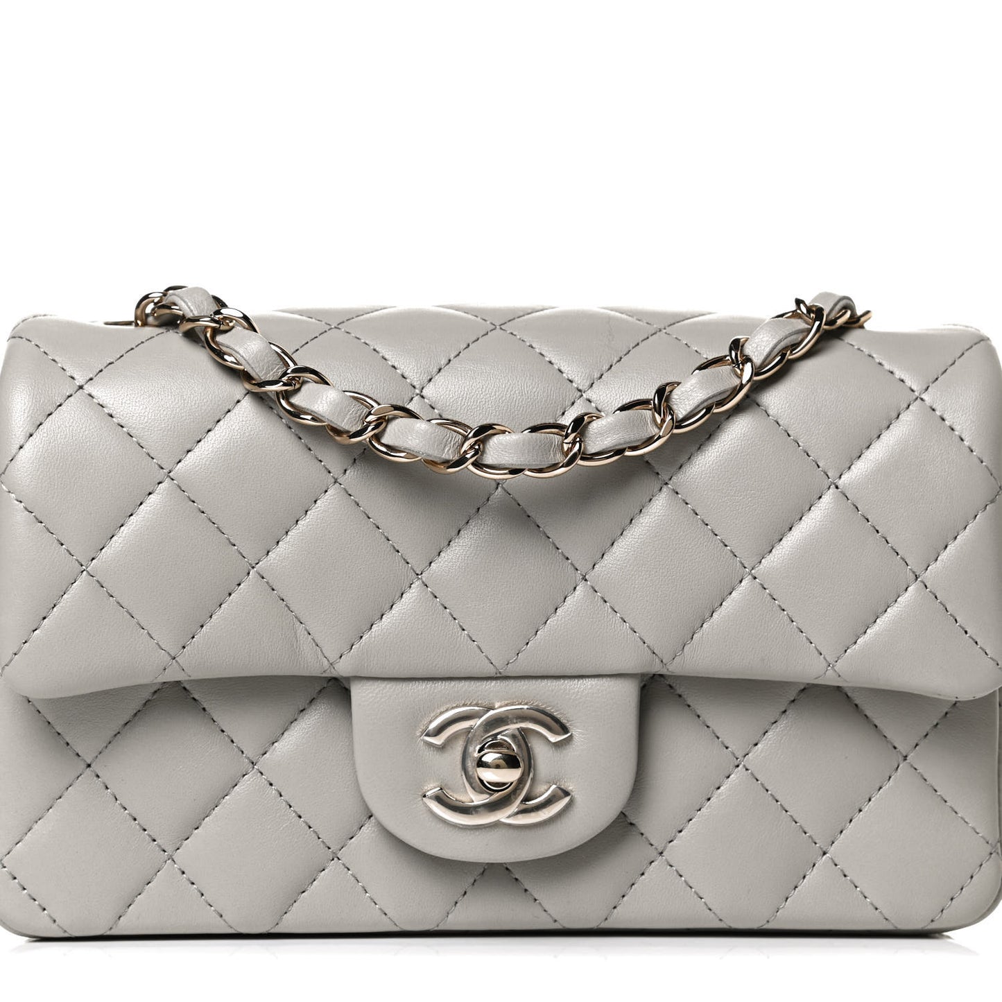 Lambskin Quilted Mini Rectangular Flap Grey