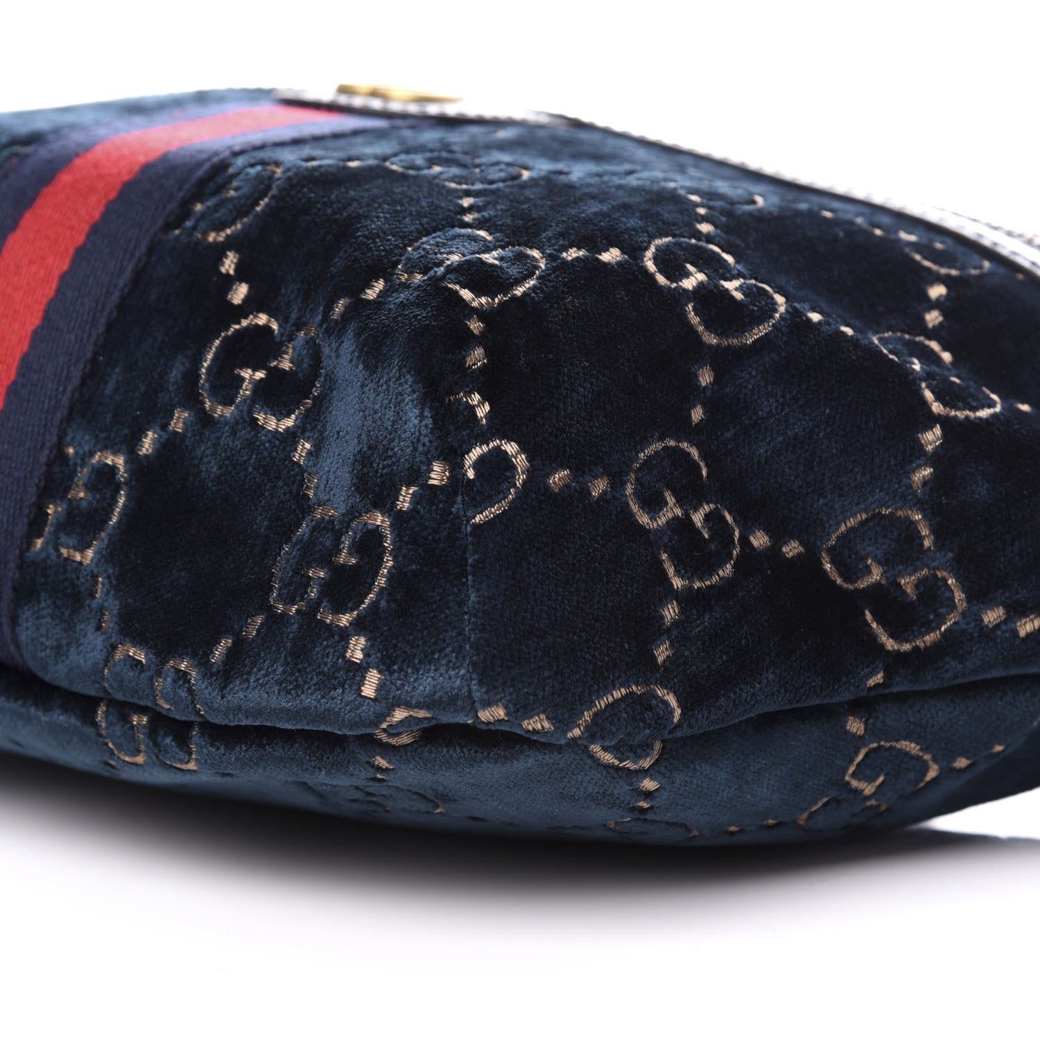 Gucci Velvet GG Monogram Web Belt Bag Blue Beige 8 of 9
