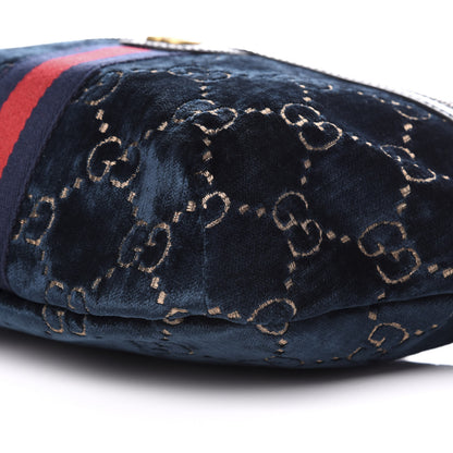 Gucci Velvet GG Monogram Web Belt Bag Blue Beige 8 of 9