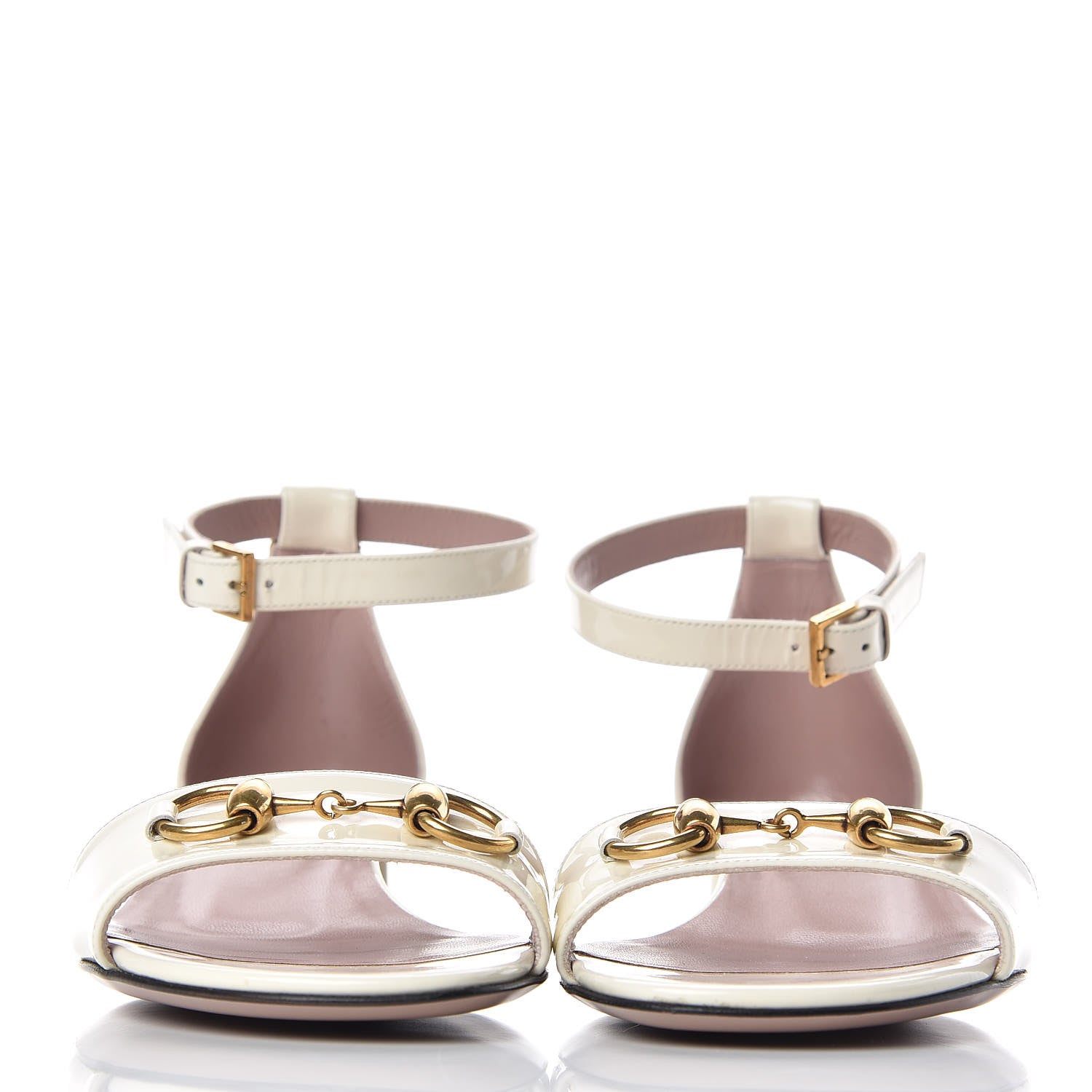 Gucci Patent Calfskin Liliane Horsebit Sandals 37 Off White 2 of 10