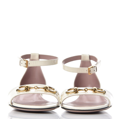 Gucci Patent Calfskin Liliane Horsebit Sandals 37 Off White 2 of 10