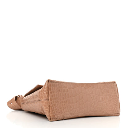 Balenciaga Extra Supple Calfskin Crocodile Embossed Small Downtown Shoulder Bag Nude Beige 4 of 10