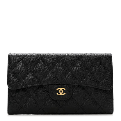 Chanel Caviar Quilted Large Gusset Flap Wallet Black 1 of 10