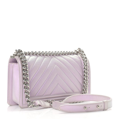 Chanel Metallic Lambskin Chevron Quilted Medium Boy Flap Purple 3 of 21