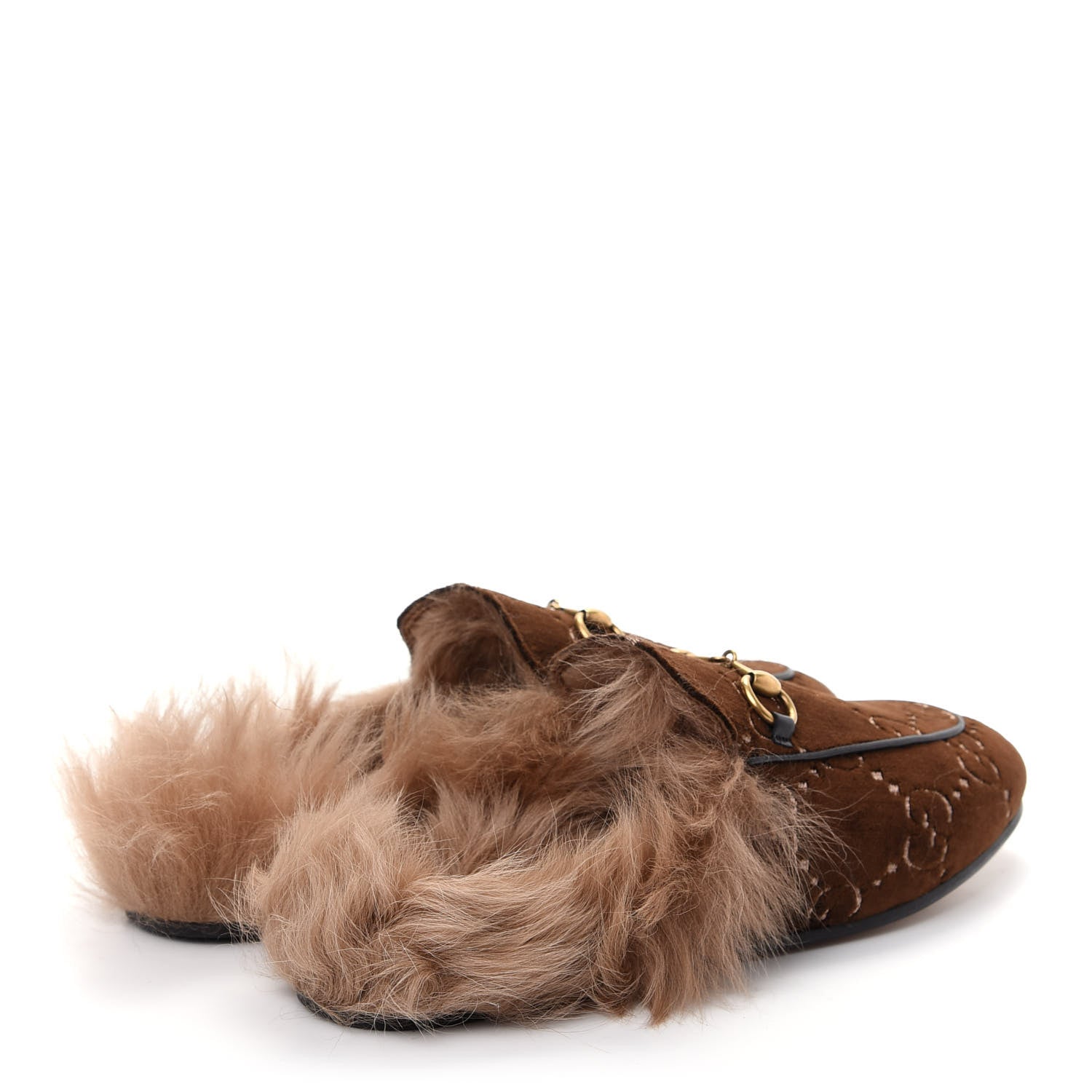 Gucci Velvet GG Monogram Fur Womens Princetown Slippers 37 Brown Black Natural 4 of 10