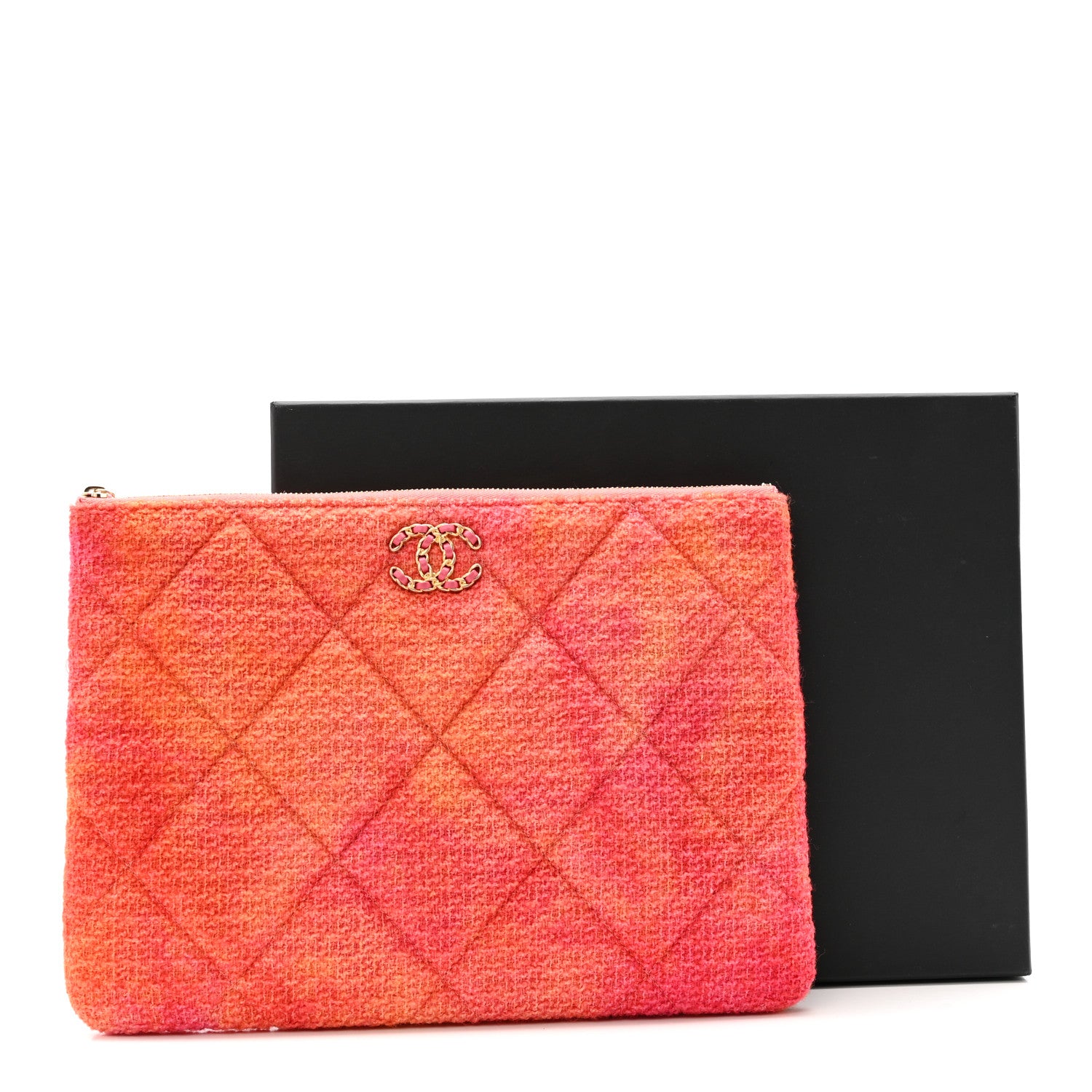 Chanel Tweed Large Chanel 19 Cosmetic Case Coral Pink 13 of 13