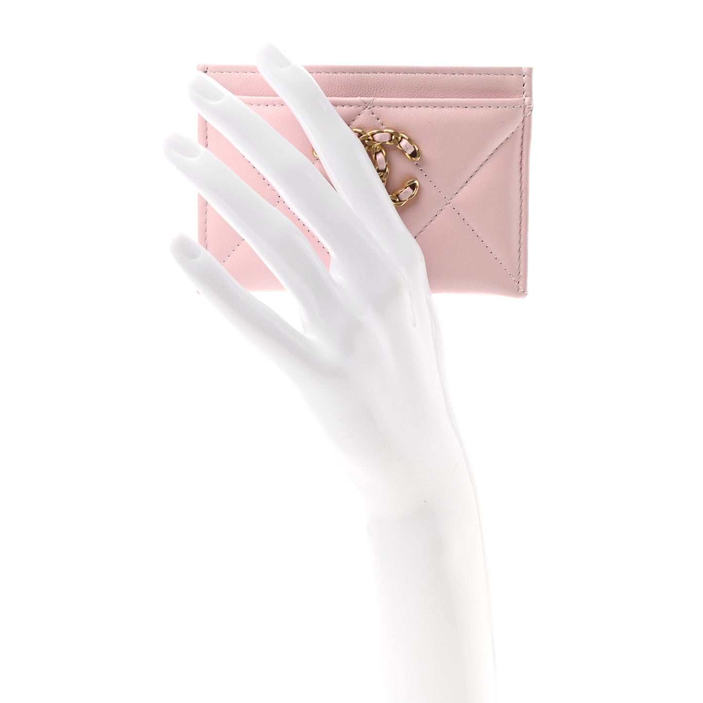 Lambskin Quilted Chanel 19 Card Holder Light Pink