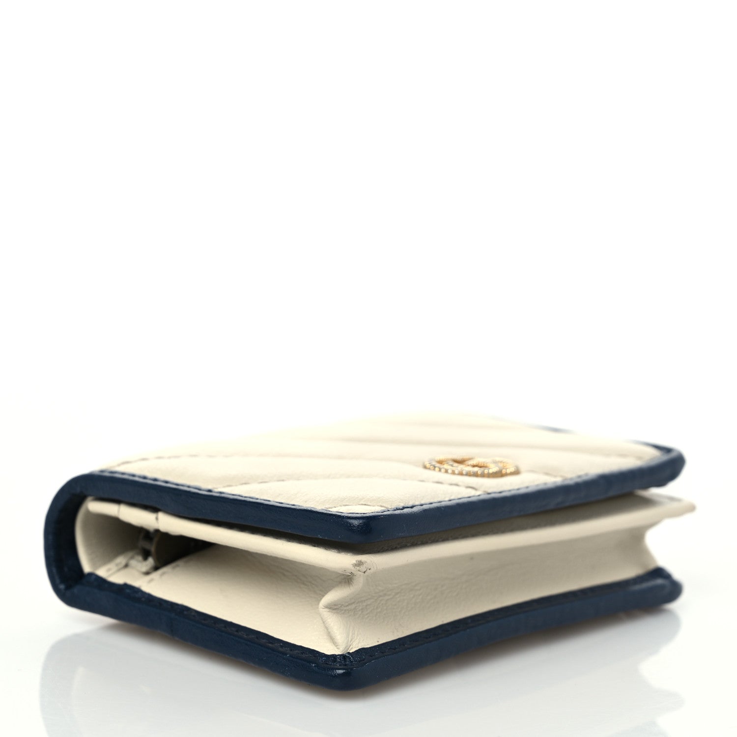 Gucci Vintage Effect Calfskin Matelasse Diagonal Torchon GG Marmont Card Case Wallet Mystic White Blue Agata 4 of 6