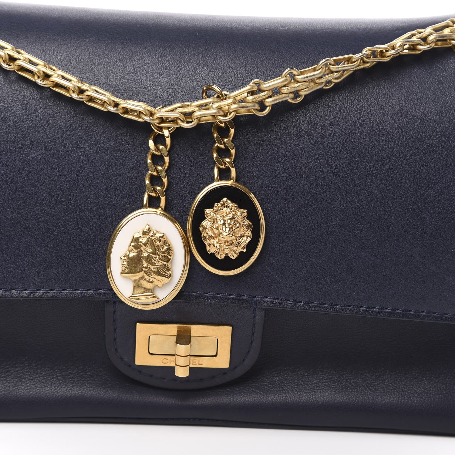 Chanel Calfskin Nude 2.55 Medals Reissue 225 Flap Navy 12 of 15