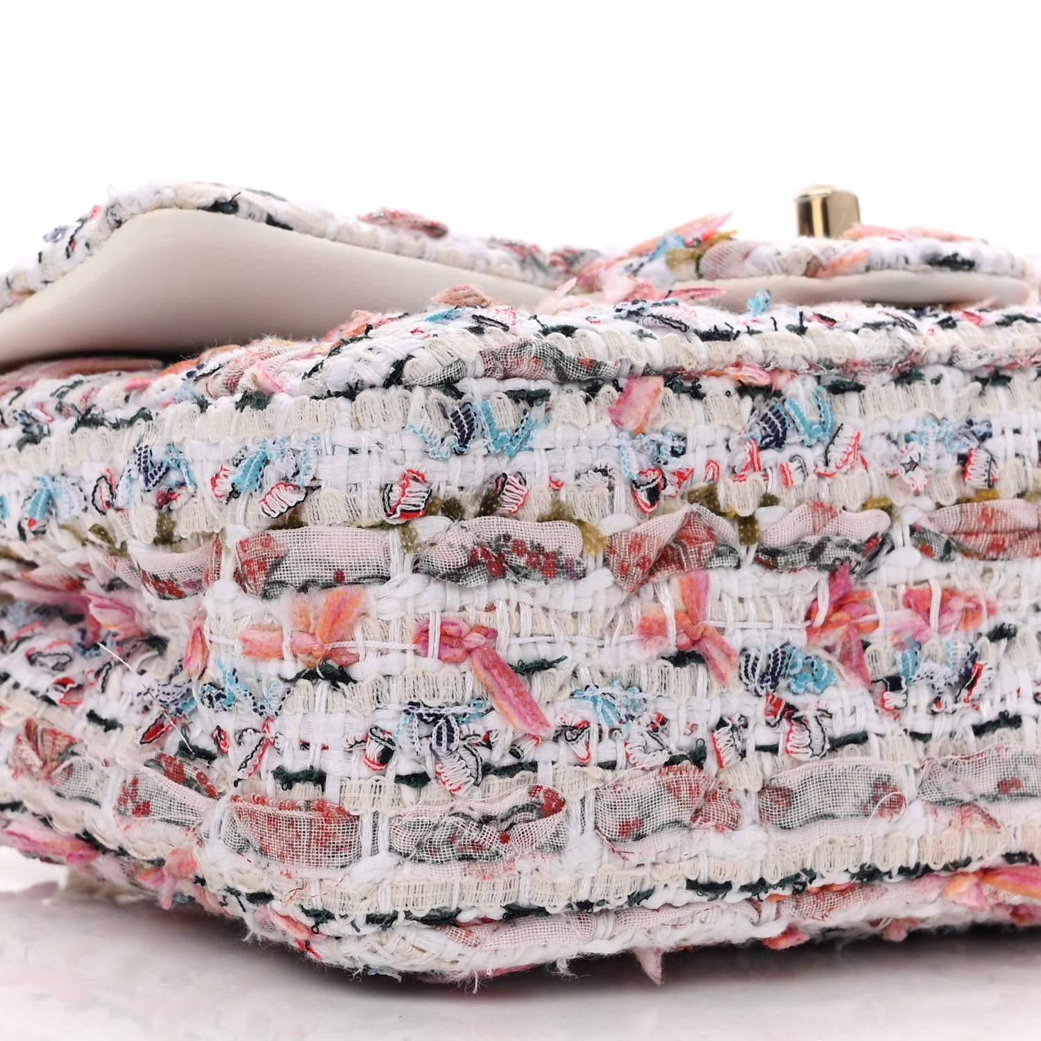 Chanel Tweed Quilted Mini Rectangular Flap Ecru Pink Blue Green 10 of 11
