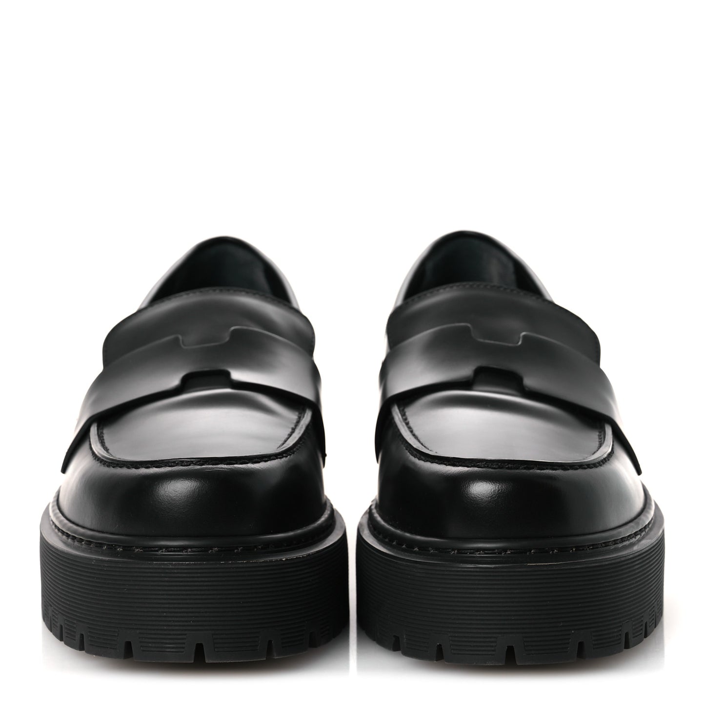 Glazed Calfskin Womens Hitch Loafers 38 Black