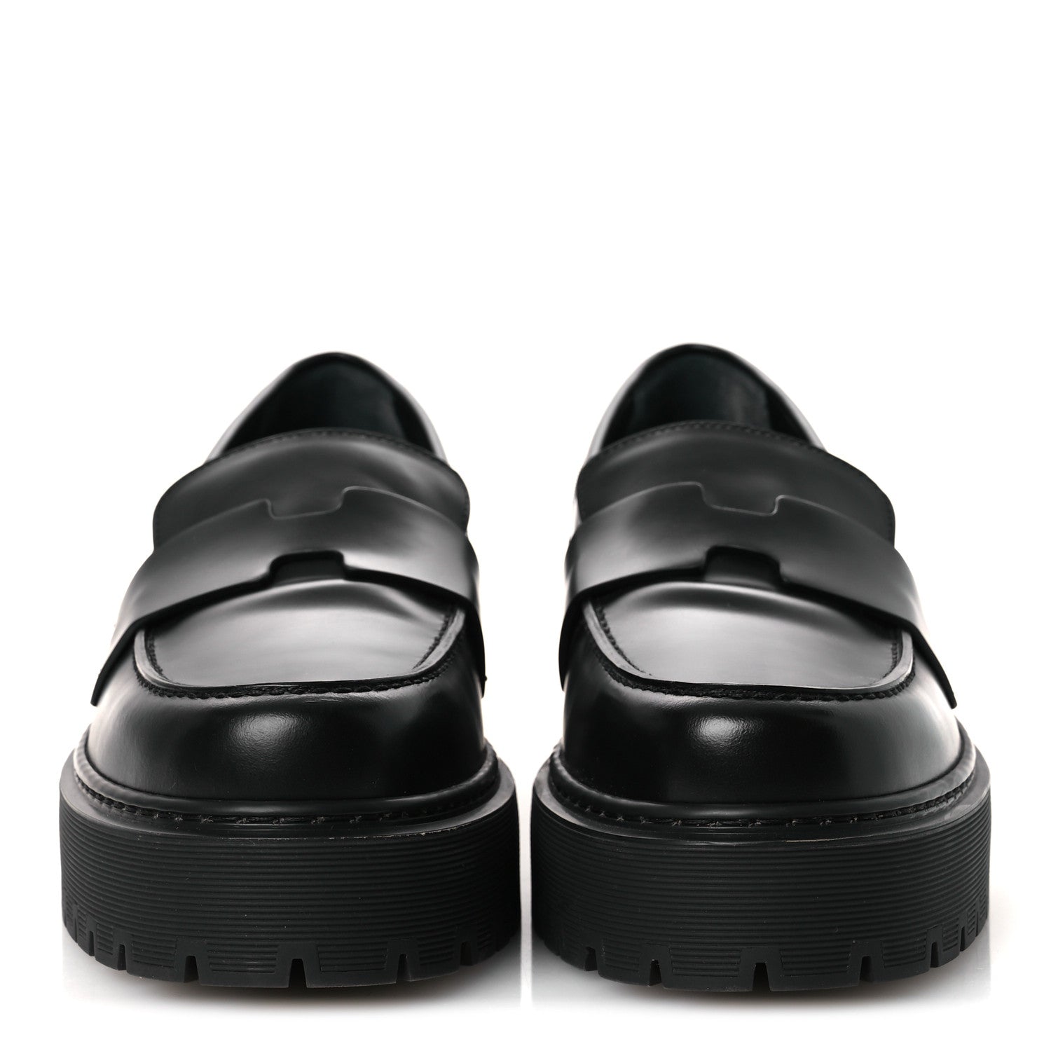 Hermes Glazed Calfskin Womens Hitch Loafers 38 Black 3 of 12