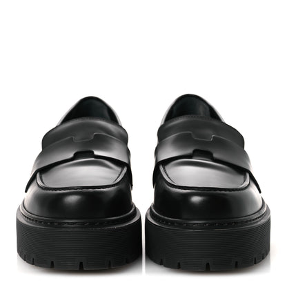 Hermes Glazed Calfskin Womens Hitch Loafers 38 Black 3 of 12