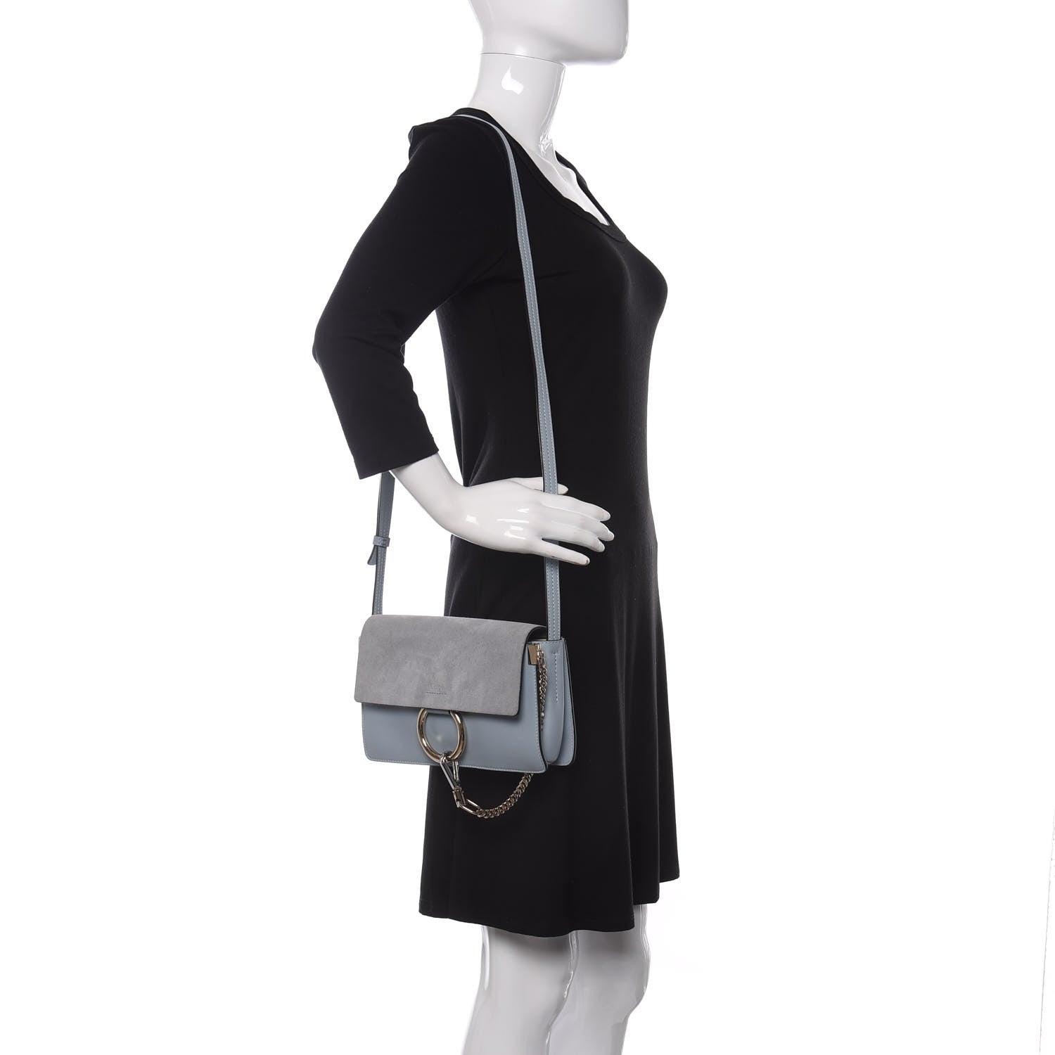 Chloe Suede Calfskin Small Faye Shoulder Bag Cloudy Blue 2 of 10