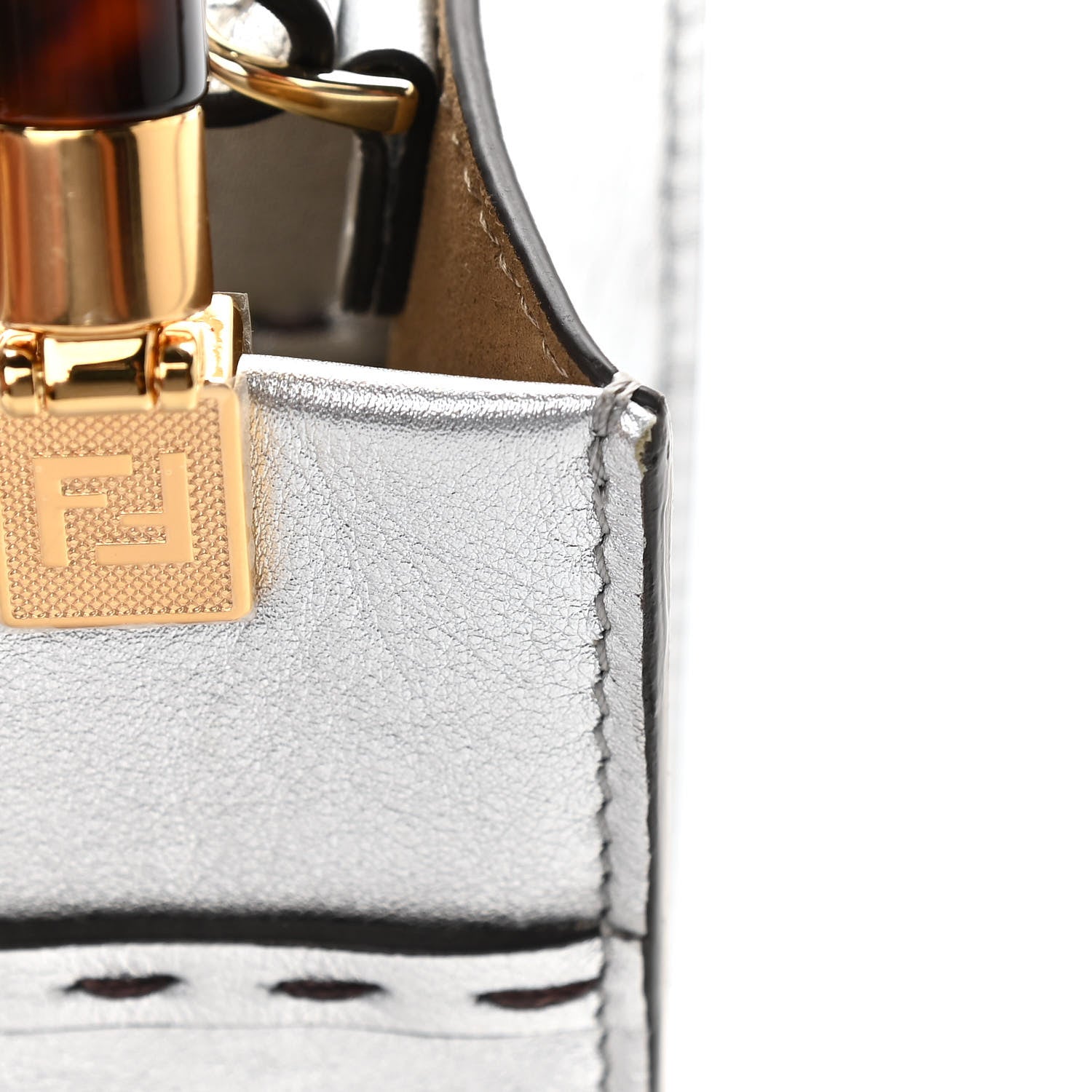 Fendi Vitello Catalan Mirror Plexiglass Mini Fendi Sunshine Shopper Tote Argento 11 of 12