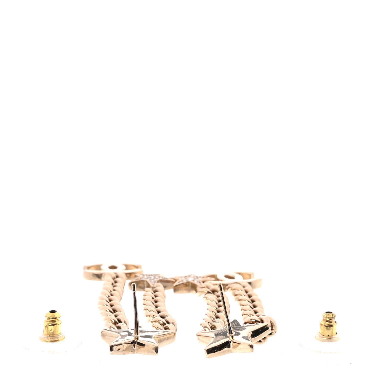 Chanel Crystal CC Star Chain Drop Earrings Gold 3 of 4