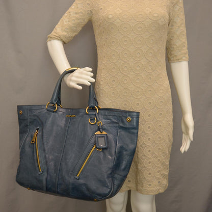 Prada Vitello Shine Tote Denim 2 of 10