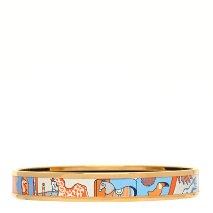 Hermes Enamel Printed Narrow Exposition Universelle Bracelet 70 Orange Bleu 1 of 6