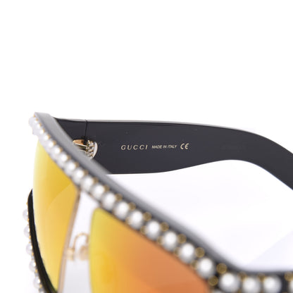 Gucci Acetate Pearl Rectangular Frame Sunglasses GG0234S Black Orange 6 of 8