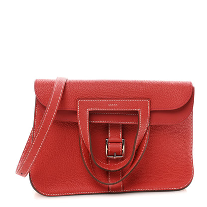 Hermes Taurillon Clemence Verso Halzan 31 GM Rouge Casaque Vermillion 1 of 11