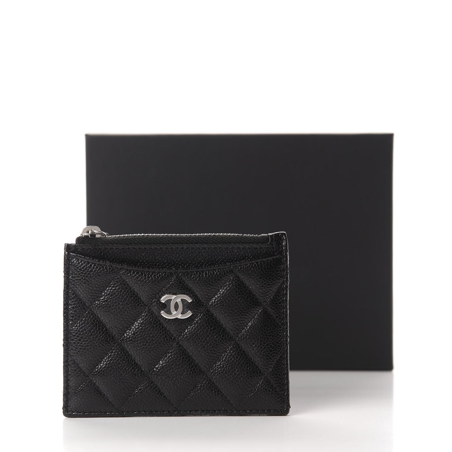 Caviar Quilted CC Zip Card Holder Black