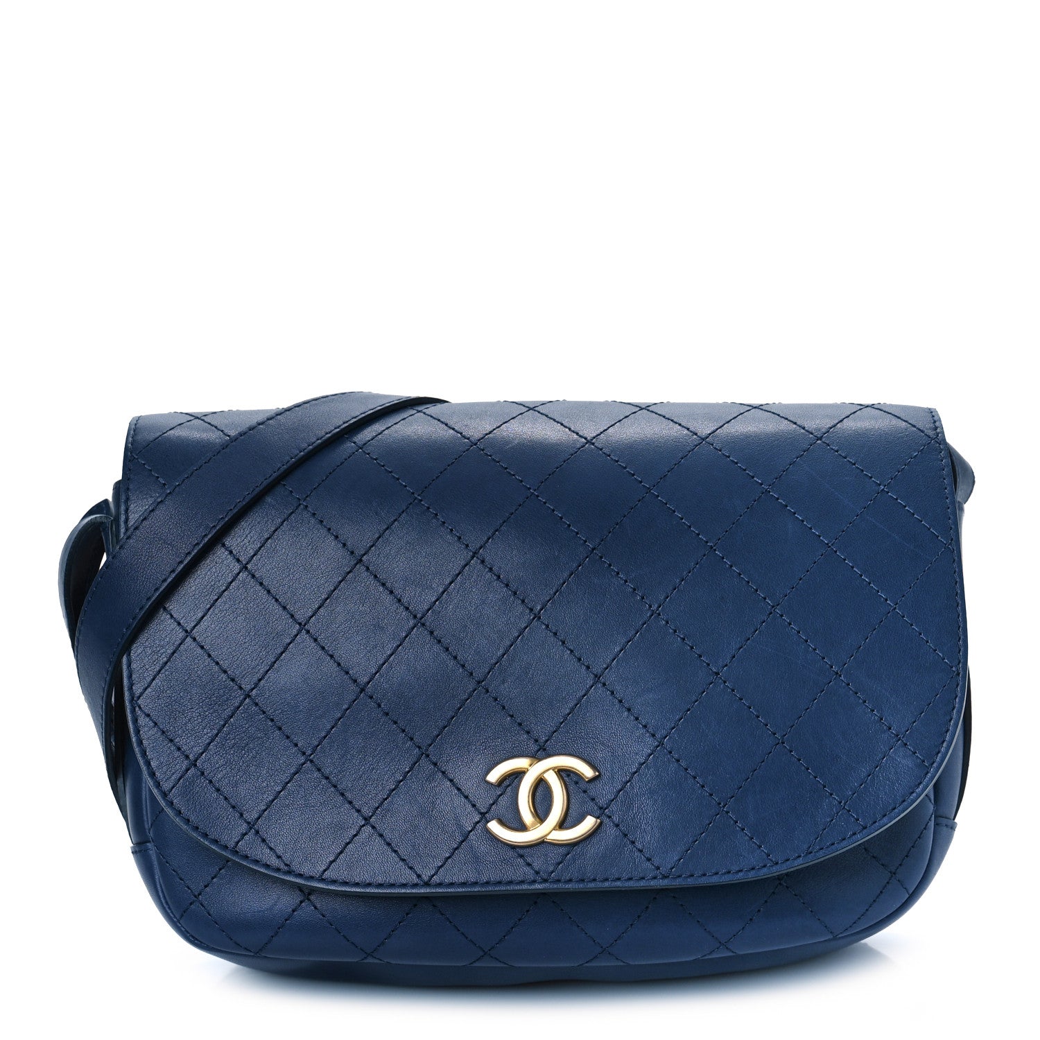 Chanel Calfskin Stitched Messenger Flap Bag Navy 1 of 12