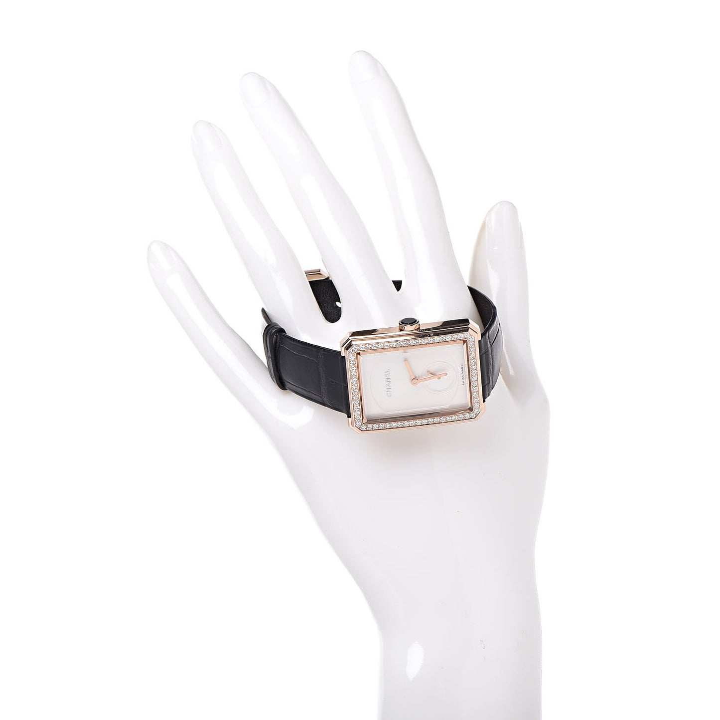 18K Beige Gold Alligator Diamond Bezel 29mm Boy-Friend Manual Winding Watch Black