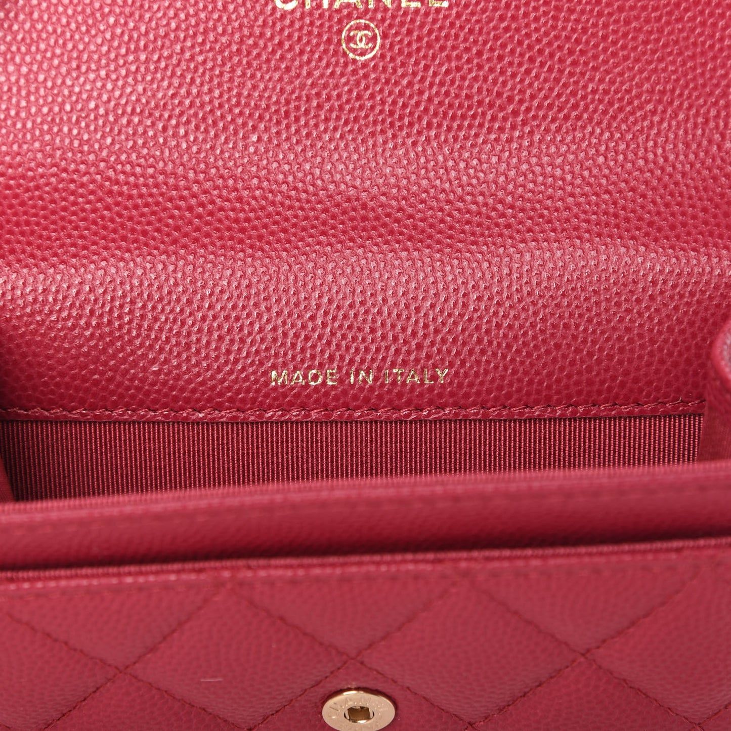 Caviar Quilted Flap Card Holder Wallet Dark Pink