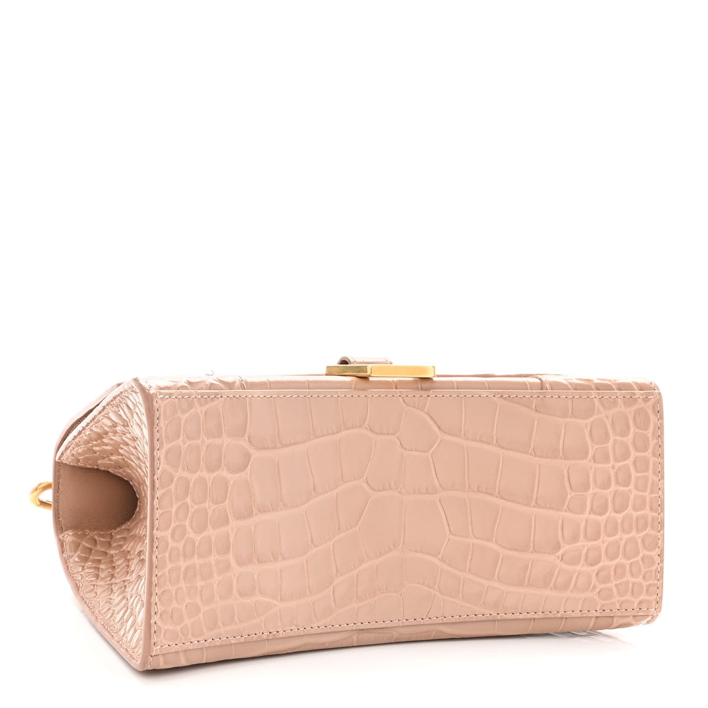 Shiny Calfskin Crocodile Embossed Small Hourglass Top Handle Bag Nude Beige