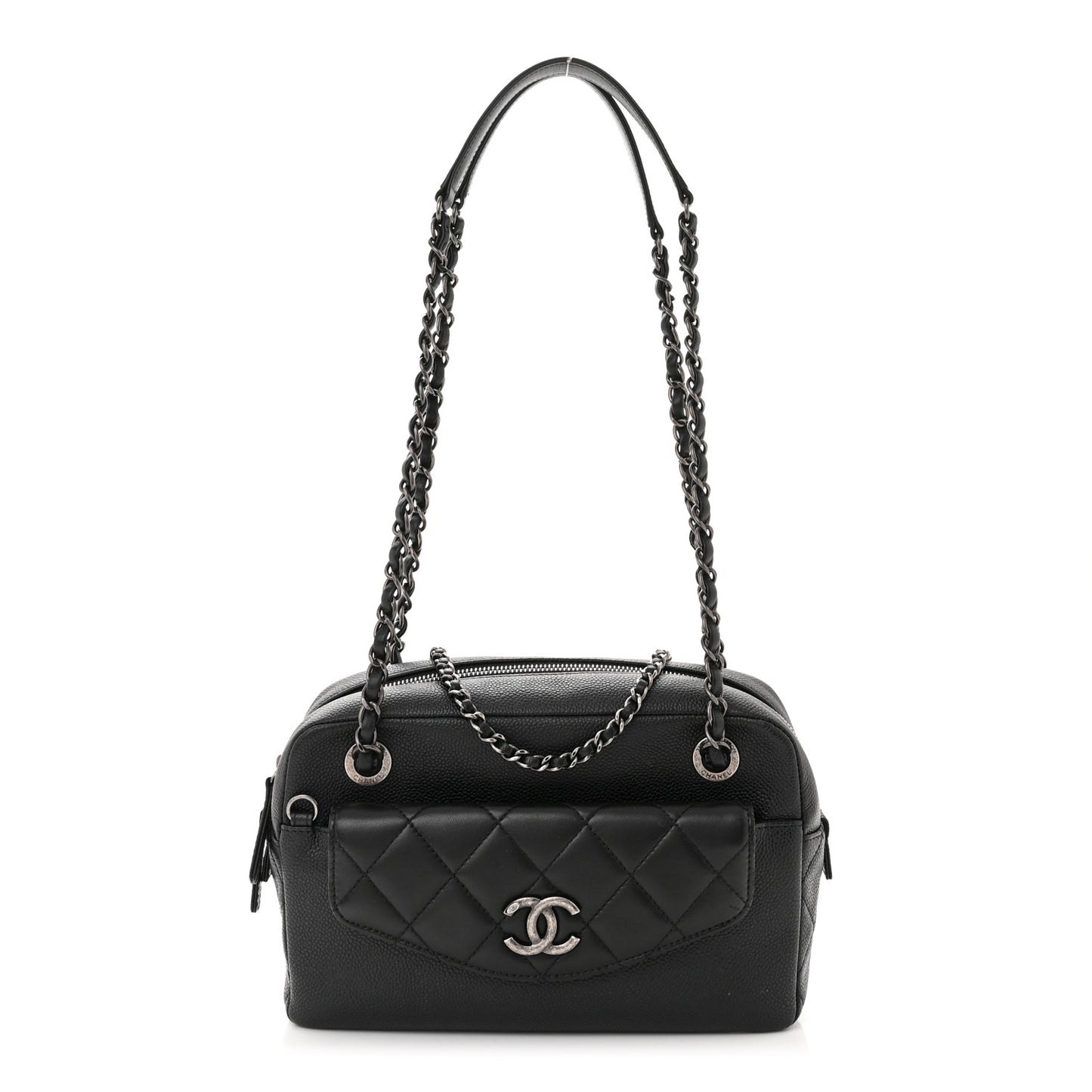 Caviar Lambskin Quilted Coco Break Camera Case Black