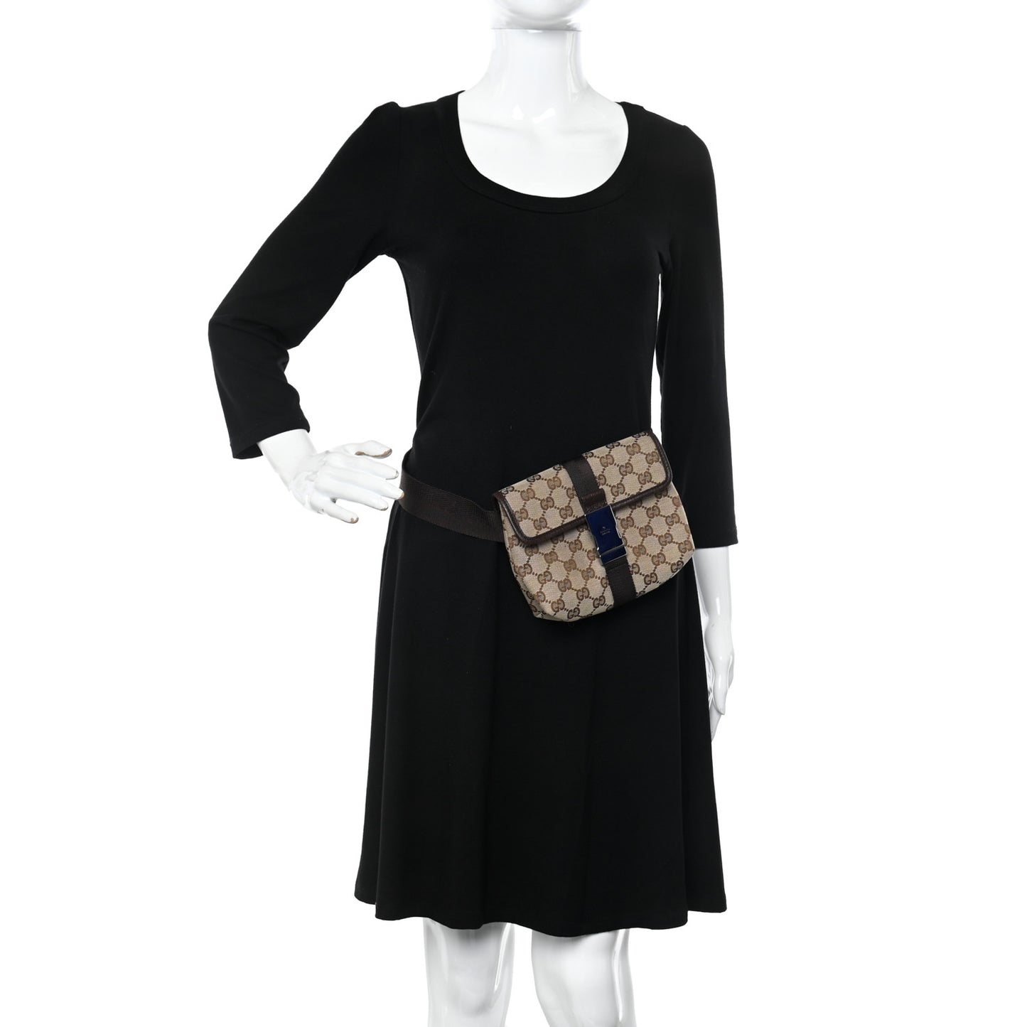 GG Monogram Buckle Belt Bag Dark Brown