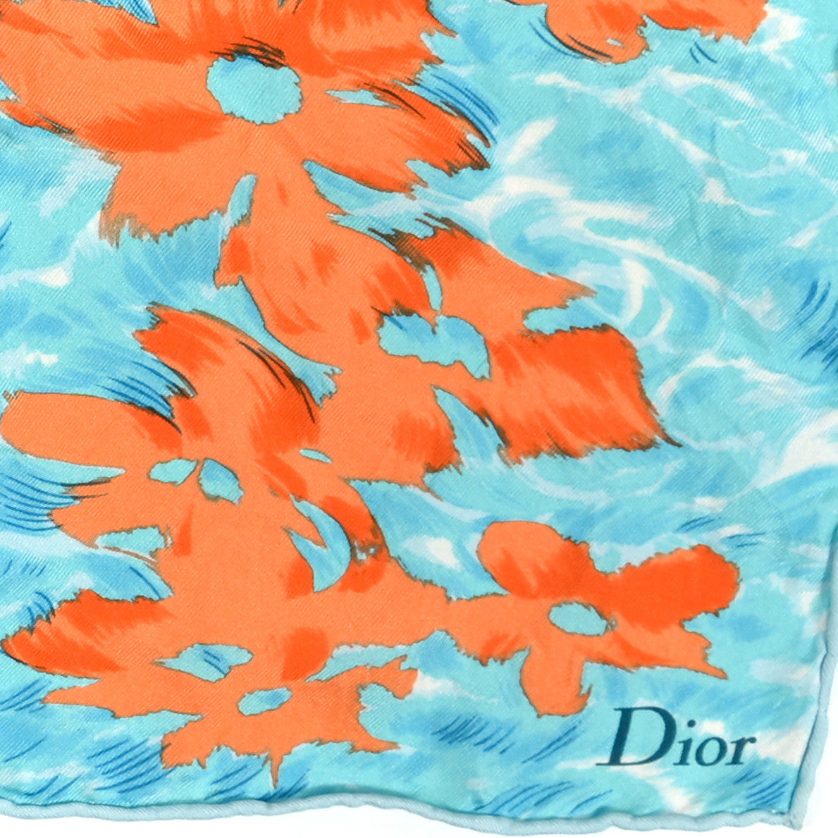 Silk Ocean Print Scarf Blue Orange