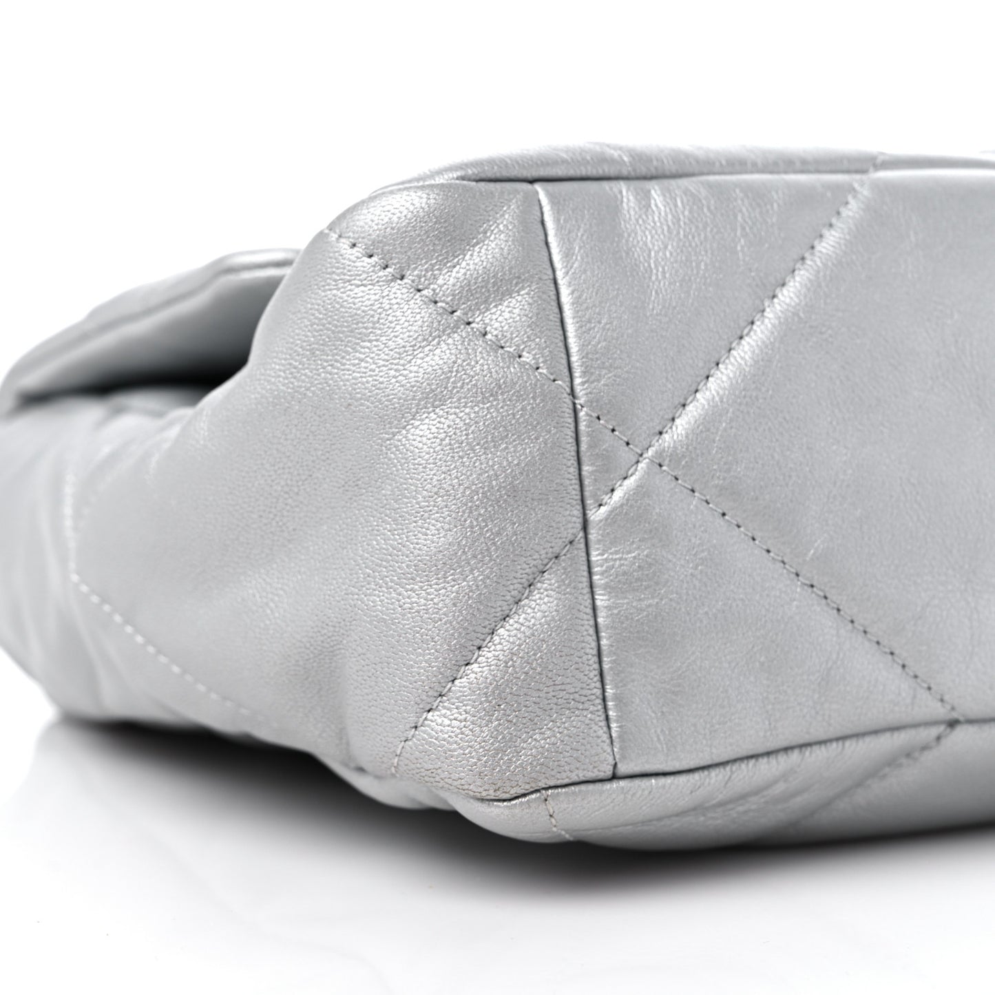 Metallic Goatskin Quilted Large Chanel 19 Flap Silver