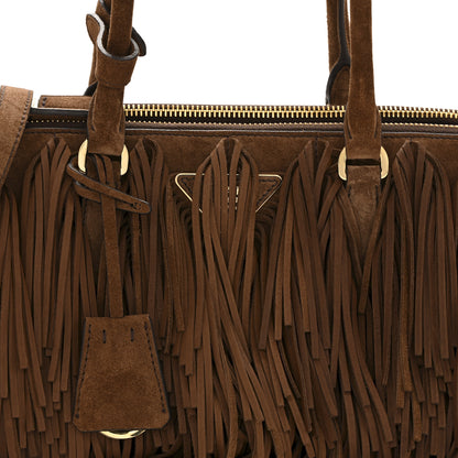 Prada Suede Fringe Galleria Medium Double Zip Tote Cocoa Brown 8 of 13