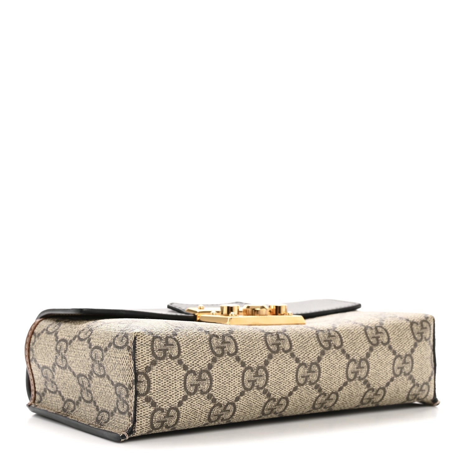 Gucci GG Supreme Monogram Calfskin Mini Padlock Top Handle Shoulder Bag Beige Black Cuir 4 of 12
