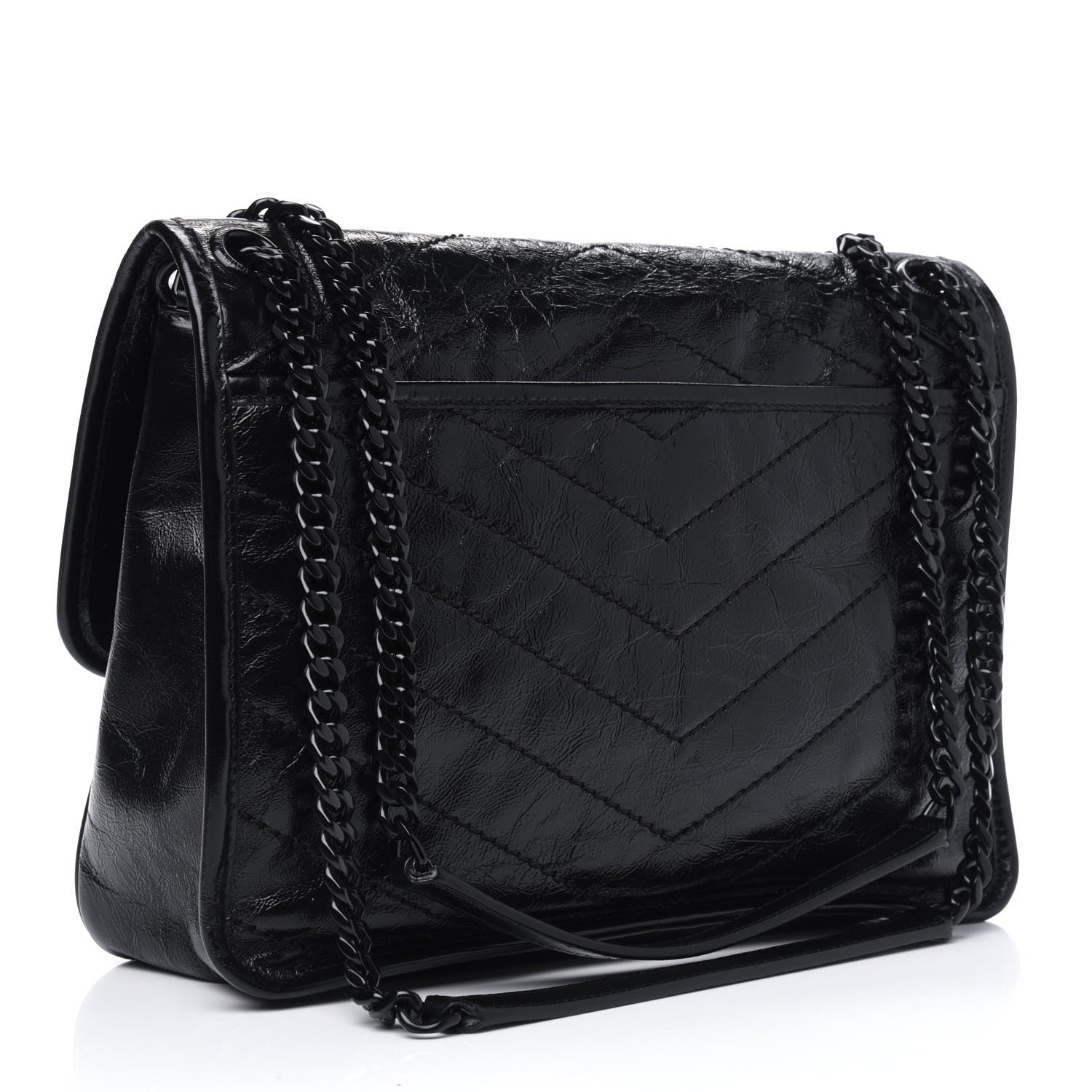 Saint Laurent Crinkled Calfskin Matelasse Monogram Medium Niki Chain Satchel Black 2 of 14