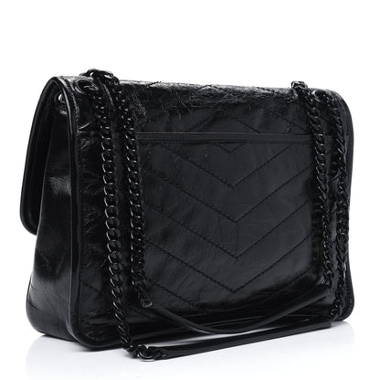 Saint Laurent Crinkled Calfskin Matelasse Monogram Medium Niki Chain Satchel Black 2 of 14