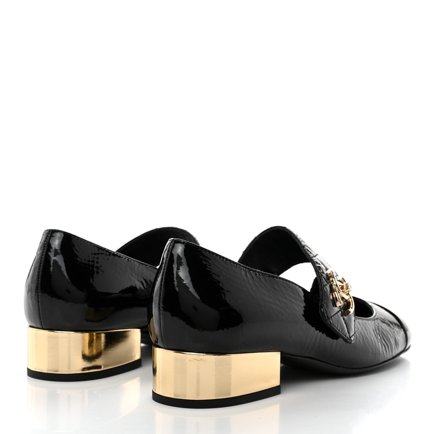Patent Goatskin Cap Toe Mary Janes 38.5 Black