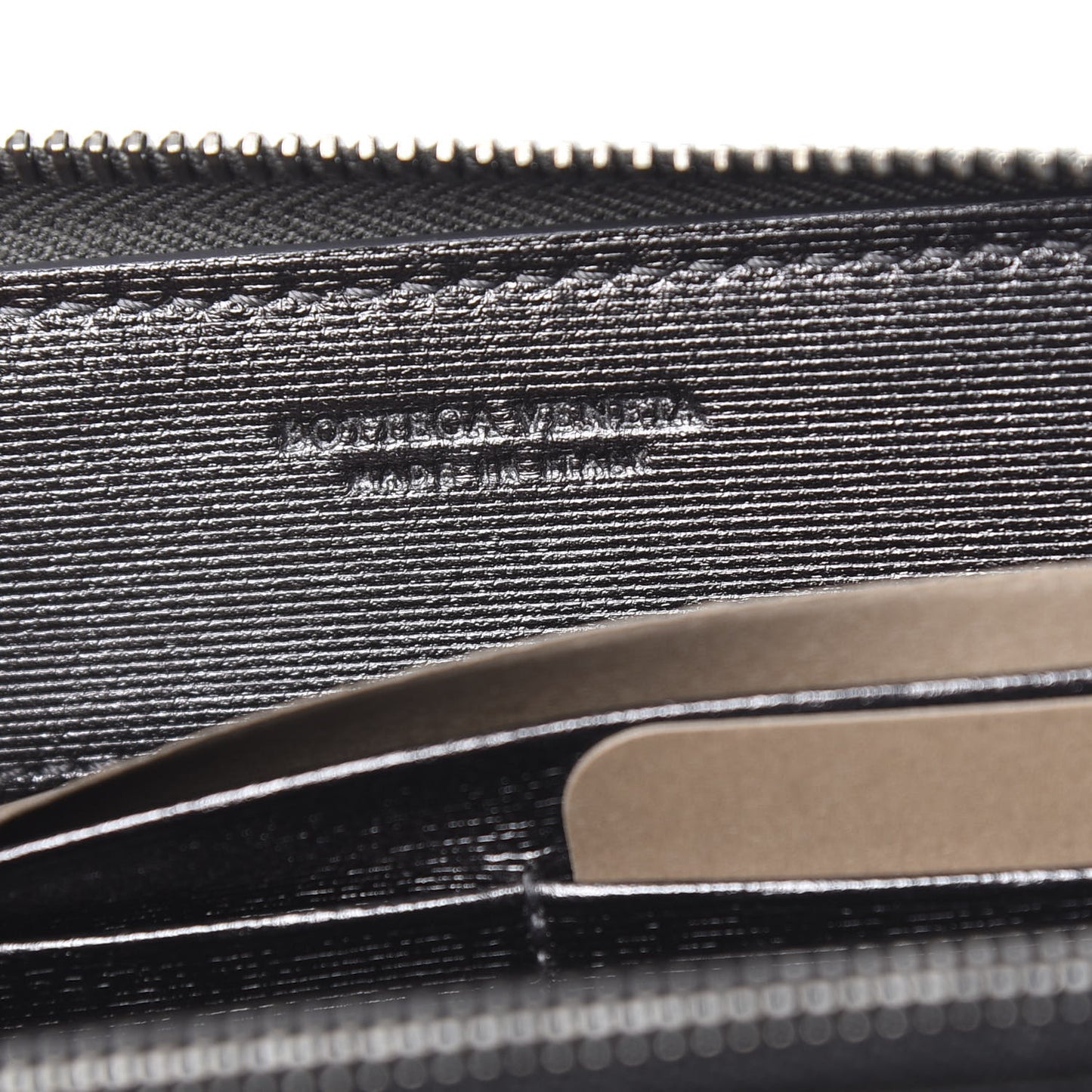 Metallic Grosgrain Intrecciato Zip Around Wallet Dark Silver