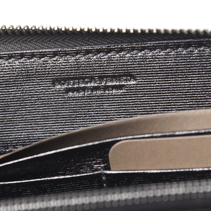 Bottega Veneta Metallic Grosgrain Intrecciato Zip Around Wallet Dark Silver 5 of 6