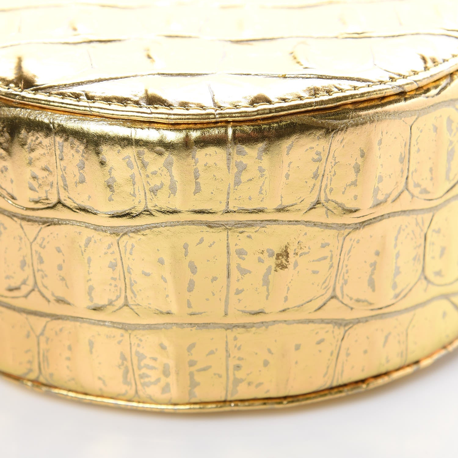 Chanel Metallic Calfskin Crocodile Embossed Cocodile Round Clutch with Chain Gold 8 of 9
