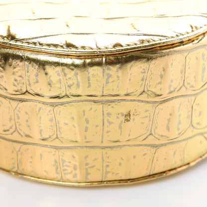 Chanel Metallic Calfskin Crocodile Embossed Cocodile Round Clutch with Chain Gold 8 of 9
